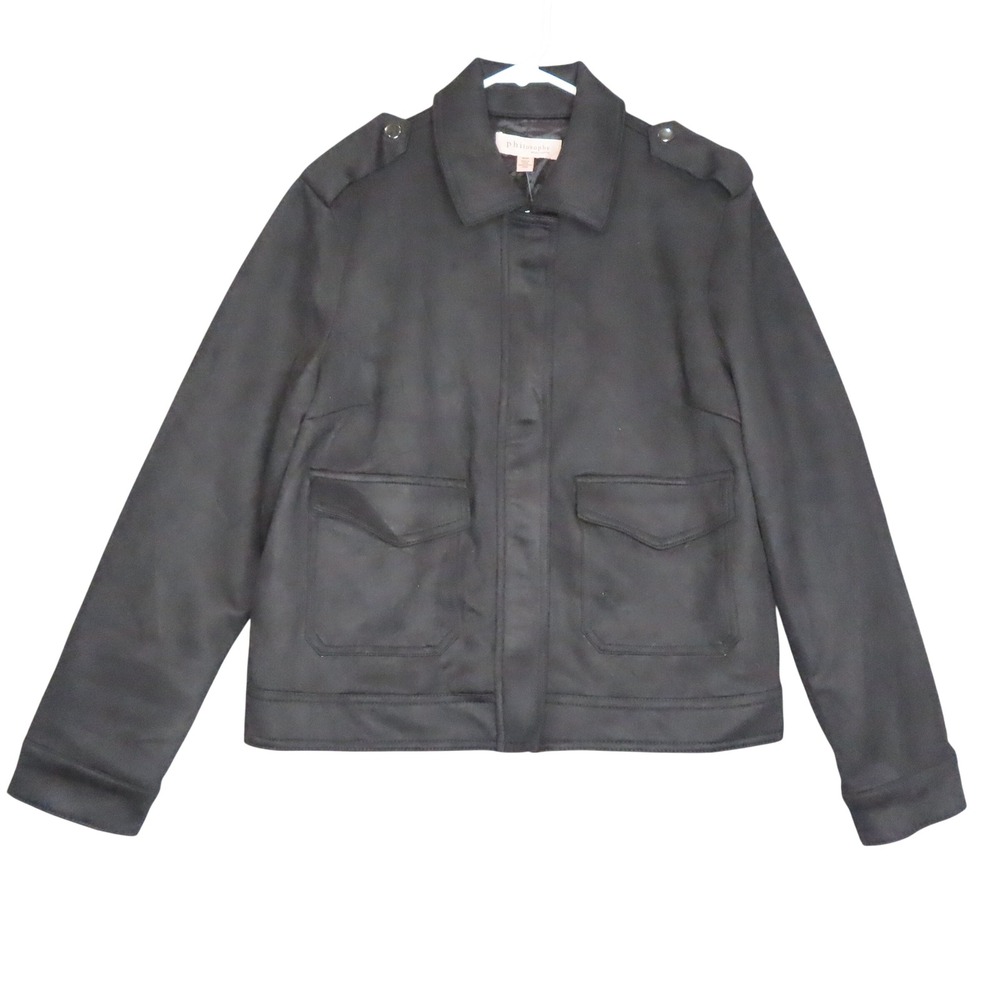 Philosophy Republic Clothing Black Faux Suede Utility Jacket Womens Medium NEW